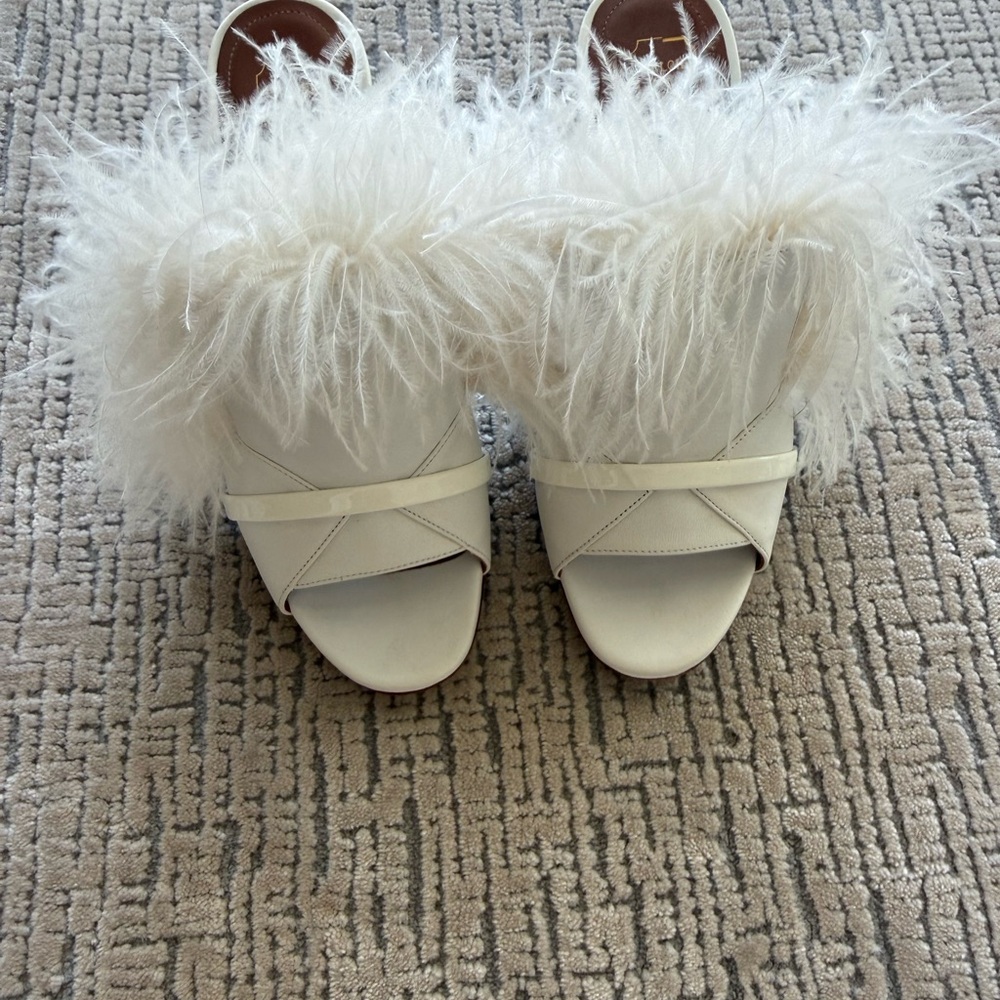 Malone Souliers White Feather-Trim High Heel Mules - Picture 3 of 4